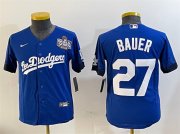 Cheap Women's Los Angeles Dodgers #27 Trevor Bauer Blue 2024 World Series City Connect Cool Base Stitched Jersey(Run Small)