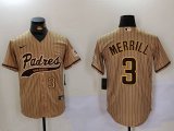 Cheap Men's San Diego Padres #3 Jackson Merrill Tan 2023 Cool Base Stitched Jerseys