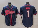 Cheap Men's Houston Texans #1 Stefon Diggs Navy With Patch Cool Base Stitched Baseball Jersey