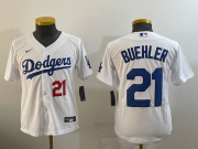 Cheap Youth Los Angeles Dodgers #21 Walker Buehler Number White Stitched Cool Base Nike Jersey