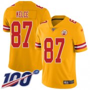 Wholesale Cheap Nike Chiefs #87 Travis Kelce Gold Men's Stitched NFL Limited Inverted Legend 100th Season Jersey