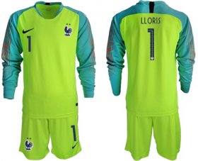 Wholesale Cheap France #1 LLORIS Green Goalkeeper Long Sleeves Soccer Country Jersey