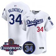 Cheap Men's Los Angeles Dodgers Active Player Cuatom White 2024 World Series Champions With Fernando Memorial Patch Home Limited Stitched Baseball Jersey