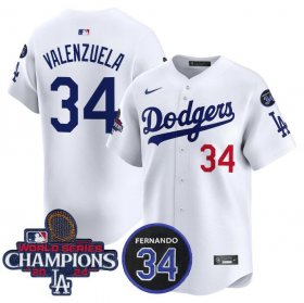 Cheap Men\'s Los Angeles Dodgers Active Player Cuatom White 2024 World Series Champions With Fernando Memorial Patch Home Limited Stitched Baseball Jersey