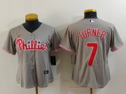 Cheap Women's Philadelphia Phillies #7 Trea Turner Grey Stitched Cool Base Nike Jersey