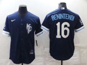 Wholesale Cheap Men\'s Kansas City Royals #16 Andrew Benintendi 2022 Navy Blue City Connect Cool Base Stitched Jersey