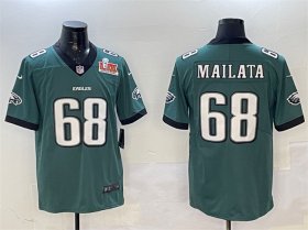 Cheap Men\'s Philadelphia Eagles #68 Jordan Mailata Green 2025 Super Bowl LIX Patch New Vapor Untouchable Limited Football Stitched Jersey