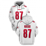 Wholesale Cheap Men's White Kansas City Chiefs #87 Travis Kelce 2021 Super Bowl LIV Pullover Hoodie