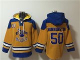 Cheap Men's St. Louis Blues #50 Jordan Binnington Yellow Ageless Must-Have Lace-Up Pullover Hoodie