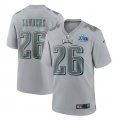 Wholesale Cheap Men's Philadelphia Eagles #26 Miles Sanders Gray Super Bowl LVII Patch Atmosphere Fashion Stitched Game Jersey