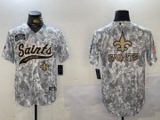 Cheap Men's New Orleans Saints Team Big Logo 2024 Arctic Camo Salute To Service Stitched Baseball Jersey