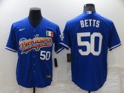 Wholesale Cheap Men's Los Angeles Dodgers #50 Mookie Betts Blue Mexico Cool Base Nike Jersey