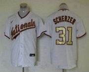 Wholesale Cheap Men's Washington Nationals #31 Max Scherzer White Gold Stitched MLB Cool Base Nike Jersey