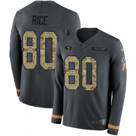 Wholesale Cheap Nike 49ers #80 Jerry Rice Anthracite Salute to Service Youth Stitched NFL Limited Therma Long Sleeve Jersey