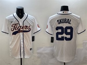 Cheap Men\'s Detroit Tigers #29 Tarik Skubal White With Patch Cool Base Stitched Baseball Jersey