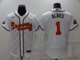 Wholesale Cheap Men's Atlanta Braves #1 Ozzie Albies 2022 White Gold World Series Champions Program Flex Base Stitched Baseball Jersey