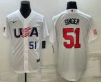 Cheap Mens USA Baseball #51 Brady Singer Number 2023 White World Baseball Classic Stitched Jersey