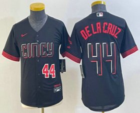 Wholesale Cheap Youth Cincinnati Reds #44 Elly De La Cruz Number Black 2023 City Connect Cool Base Stitched Jersey 2