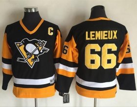 Wholesale Cheap Penguins #66 Mario Lemieux Black CCM Throwback Stitched Youth NHL Jersey