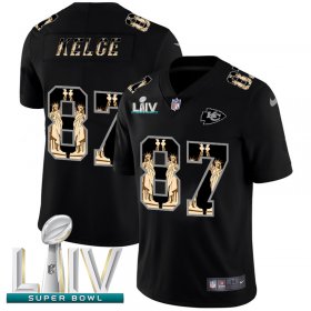 Wholesale Cheap Kansas City Chiefs #87 Travis Kelce Carbon Black Super Bowl LIV 2020 Vapor Statue Of Liberty Limited NFL Jersey