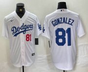 Wholesale Cheap Men's Los Angeles Dodgers #81 Victor Gonzalez Number White Cool Base Stitched Baseball Jersey