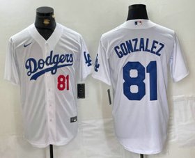 Wholesale Cheap Men\'s Los Angeles Dodgers #81 Victor Gonzalez Number White Cool Base Stitched Baseball Jersey