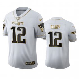 Wholesale Cheap New England Patriots #12 Tom Brady Men\'s Nike White Golden Edition Vapor Limited NFL 100 Jersey