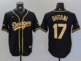 Cheap Men\'s Los Angeles Dodgers #17 Shohei Ohtani Black Gold World Series Champions Cool Base Stitched Jersey