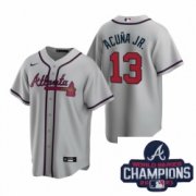 Wholesale Cheap Men Nike Atlanta Braves 13 Ronald Acuna Jr Gray Road Stitched Baseball Stitched MLB 2021 Champions Patch Jersey