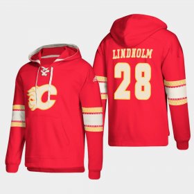 Wholesale Cheap Calgary Flames #28 Elias Lindholm Red adidas Lace-Up Pullover Hoodie