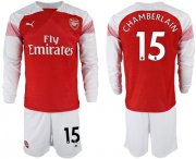 Wholesale Cheap Arsenal #15 Chamberlain Red Home Long Sleeves Soccer Club Jersey