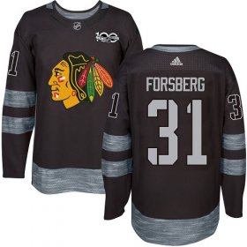 Wholesale Cheap Adidas Blackhawks #31 Anton Forsberg Black 1917-2017 100th Anniversary Stitched NHL Jersey