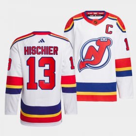 Wholesale Cheap Men\'s New Jersey Devils #13 Nico Hischier White 2022-23 Reverse Retro Stitched Jersey