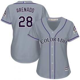 Wholesale Cheap Rockies #28 Nolan Arenado Grey Road Women\'s Stitched MLB Jersey