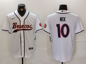 Men\'s Denver Broncos #10 Bo Nix White Cool Base Stitched Baseball Jersey