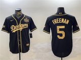 Cheap Men's Los Angeles Dodgers #5 Freddie Freeman Black Gold 2024 World Series Patch And Champions Patch Cool Base Stitched Baseball Jersey