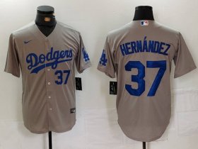 Men\'s Los Angeles Dodgers #37 Teoscar Hernandez Number Grey Cool Base Stitched Jerseys