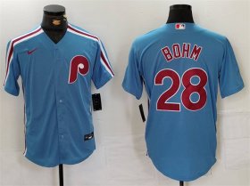 Men\'s Philadelphia Phillies #28 Alec Bohm Blue Cool Base Stitched Jersey