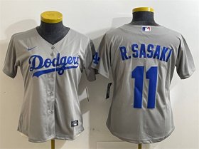 Cheap Women\'s Los Angeles Dodgers #11 Roki Sasaki Grey Cool Base Stitched Baseball Jersey(Run Small)