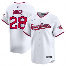 Cheap Men\'s Cleveland Guardians #28 Tanner Bibee White Home Limited Stitched Baseball Jersey