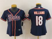 Cheap Women's Chicago Bears #18 Caleb Williams Navy With Patch Cool Base Stitched Baseball Jersey(Run Small)