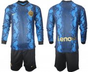 Wholesale Cheap Men 2021-2022 Club Inter Milan home blue blank Nike Soccer long sleeve Jersey