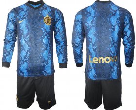 Wholesale Cheap Men 2021-2022 Club Inter Milan home blue blank Nike Soccer long sleeve Jersey