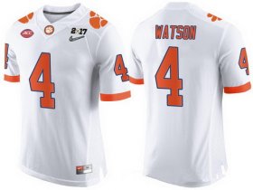 Wholesale Cheap Men\'s Clemson Tigers #4 Deshaun Watson White 2017 Championship Game Patch Stitched CFP Nike Limited Jersey