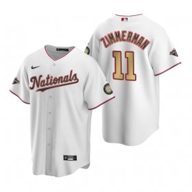 Wholesale Cheap Men\'s Washington Nationals #11 Ryan Zimmerman White Gold 2019 World Series Champions Stitched MLB Cool Base Nike Jersey