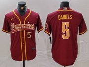 Cheap Men's Washington Commanders #5 Jayden Daniels Burgundy With Patch Cool Base Stitched Baseball Jerseys