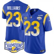 Cheap Men's Los Angeles Rams #23 Kyren Williams Blue 2024 NFC West Champions With 4-Star C Patch F.U.S.E. Vapor Untouchable Stitched Football Jersey