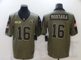 Wholesale Cheap Men's San Francisco 49ers #16 Joe Montana 2021 Olive Salute To Service Limited Stitched Jersey