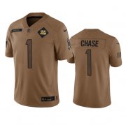 Wholesale Cheap Men's Cincinnati Bengals #1 Ja'Marr Chase 2023 Brown Salute To Service Limited Football Stitched Jersey