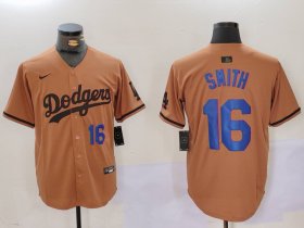 Cheap Men\'s Los Angeles Dodgers #16 Will Smith NUmber Olive Cool Base Limited Stitched Jerseys